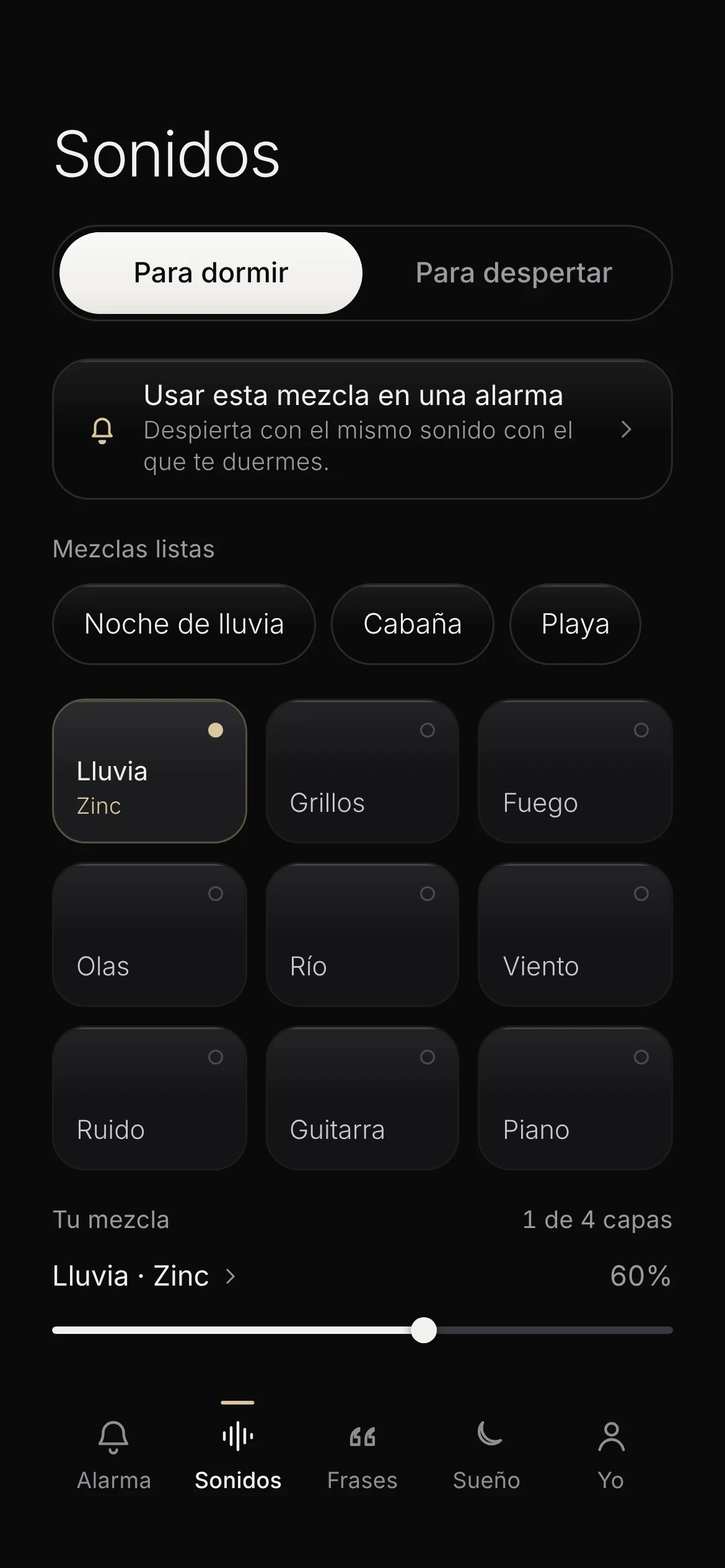 Sonidos: mezclas listas y tu mezcla.